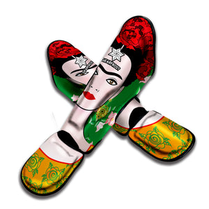 Frida Kahlo And Pink Floral Print Muay Thai Shin Guard