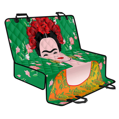 Frida Kahlo And Pink Floral Print Pet Car Back Seat Cover