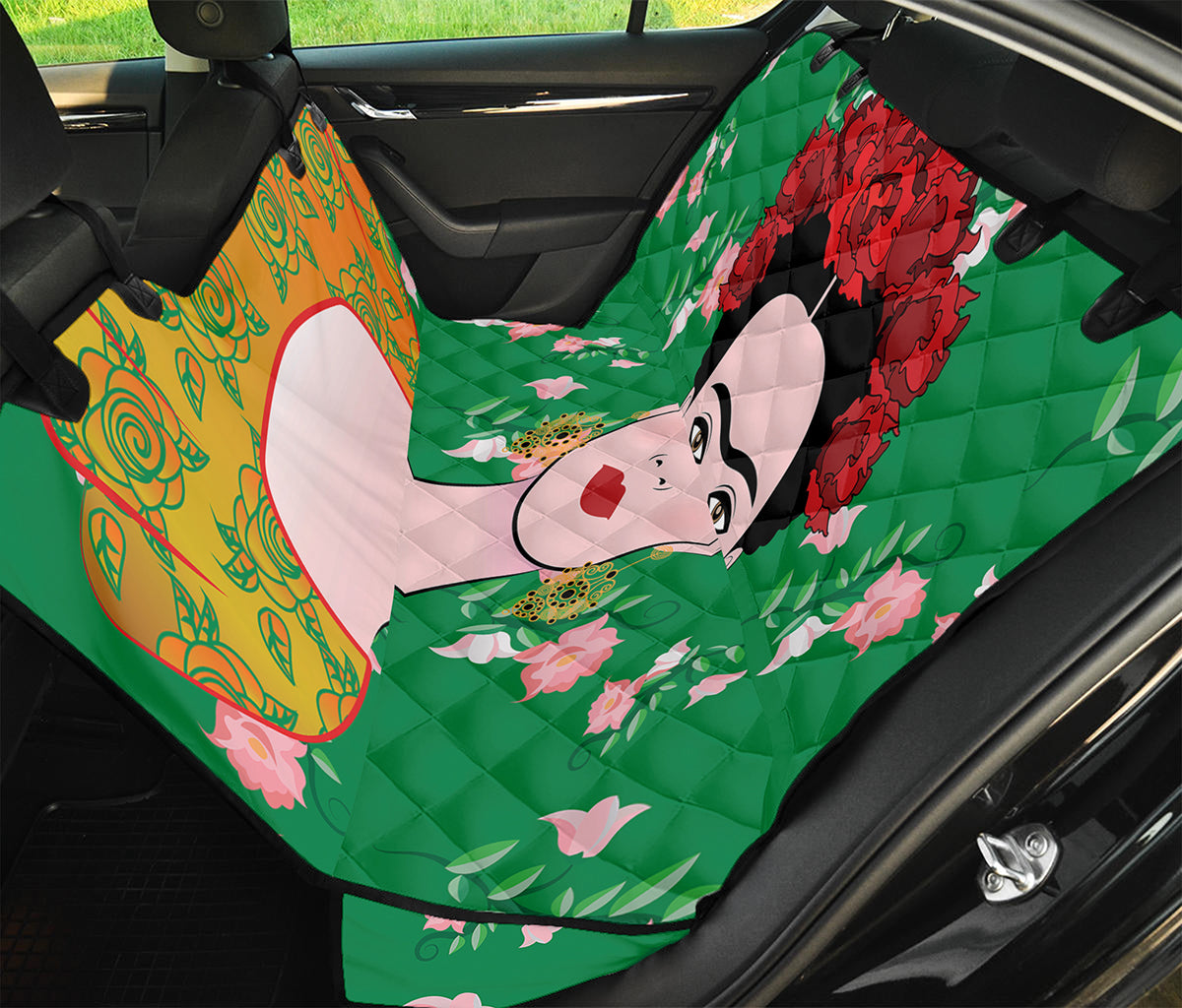 Frida Kahlo And Pink Floral Print Pet Car Back Seat Cover