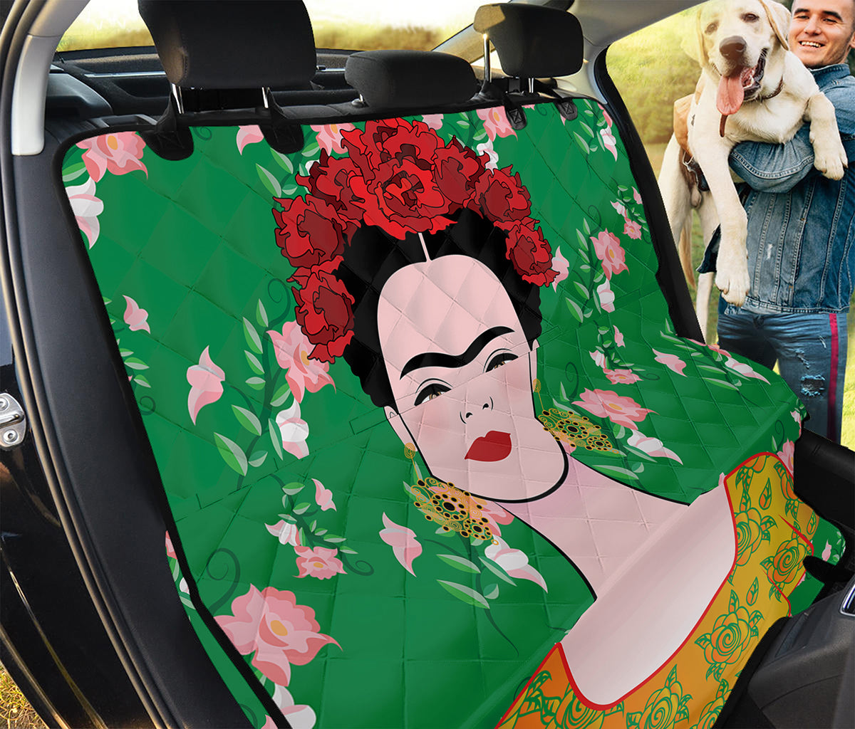 Frida Kahlo And Pink Floral Print Pet Car Back Seat Cover