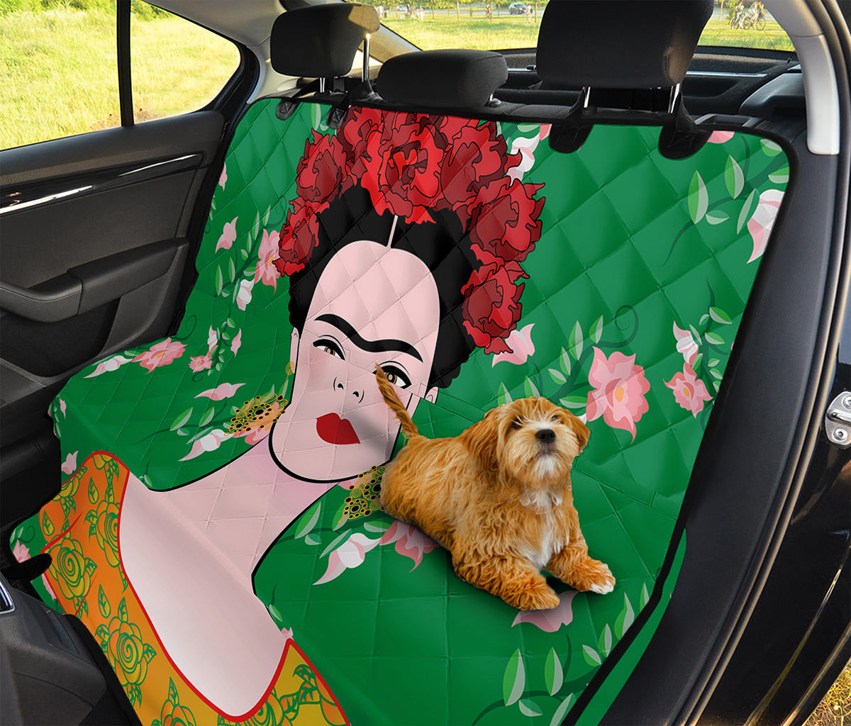 Frida Kahlo And Pink Floral Print Pet Car Back Seat Cover
