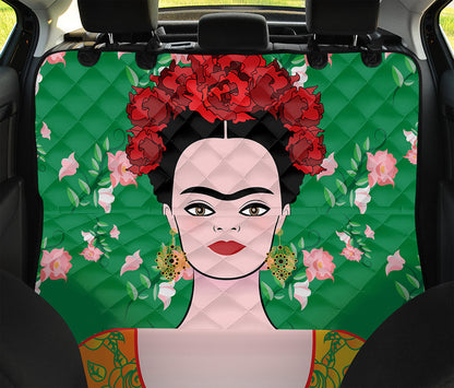 Frida Kahlo And Pink Floral Print Pet Car Back Seat Cover