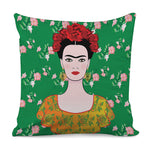 Frida Kahlo And Pink Floral Print Pillow Cover