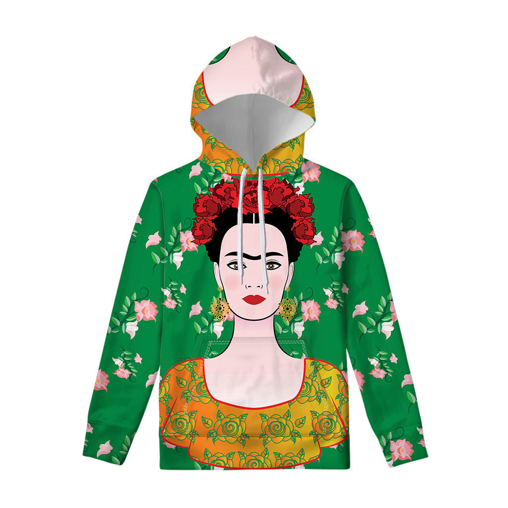 Frida Kahlo And Pink Floral Print Pullover Hoodie