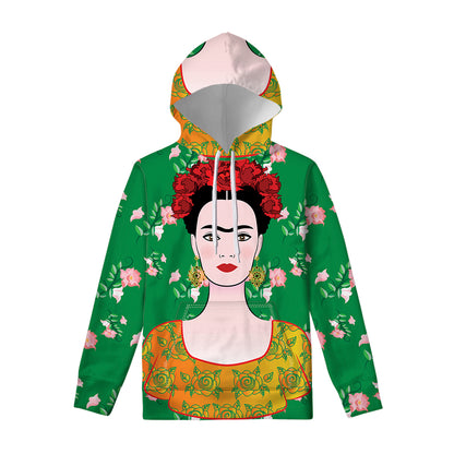 Frida Kahlo And Pink Floral Print Pullover Hoodie