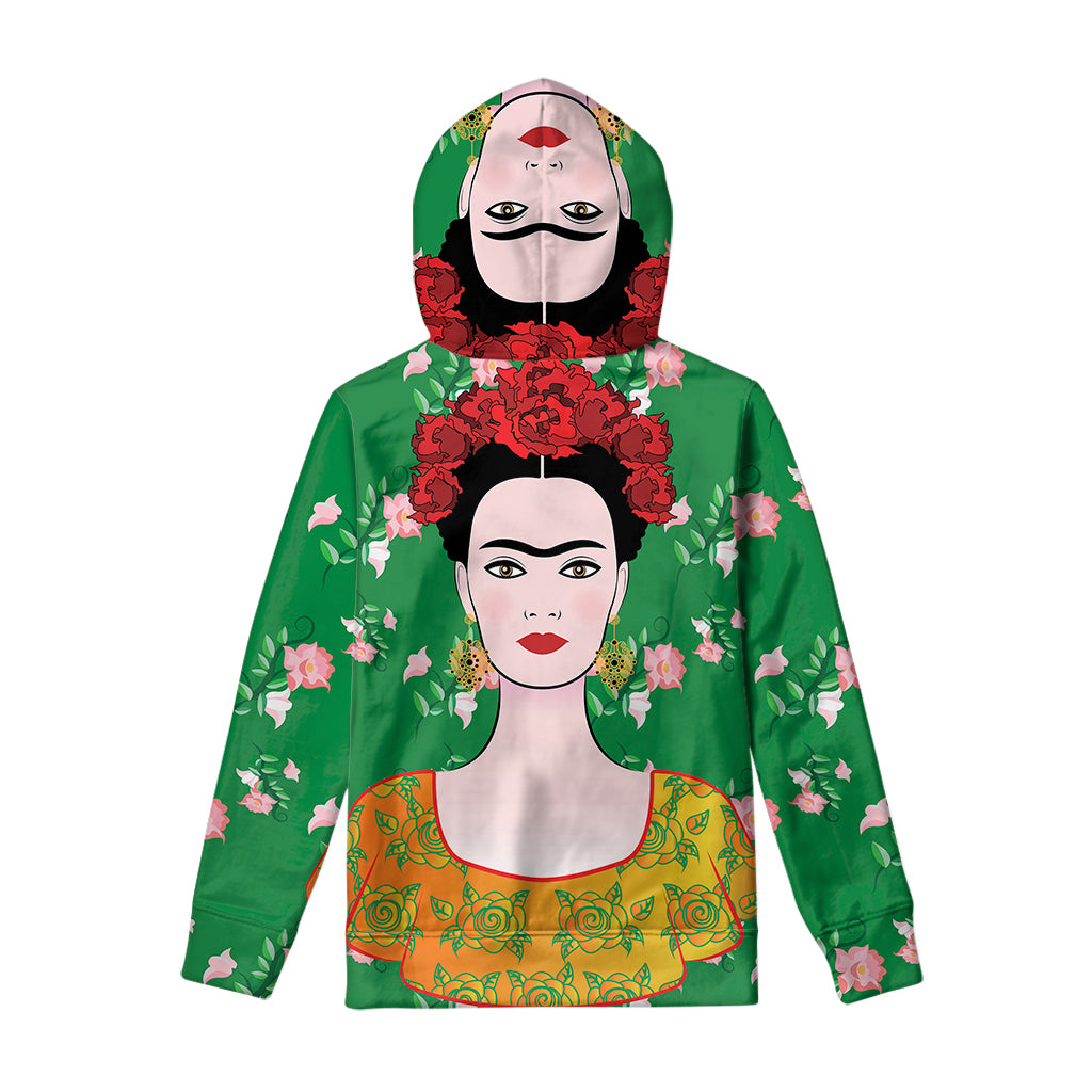 Frida Kahlo And Pink Floral Print Pullover Hoodie