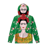 Frida Kahlo And Pink Floral Print Pullover Hoodie
