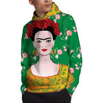 Frida Kahlo And Pink Floral Print Pullover Hoodie