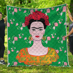 Frida Kahlo And Pink Floral Print Quilt