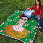 Frida Kahlo And Pink Floral Print Quilt
