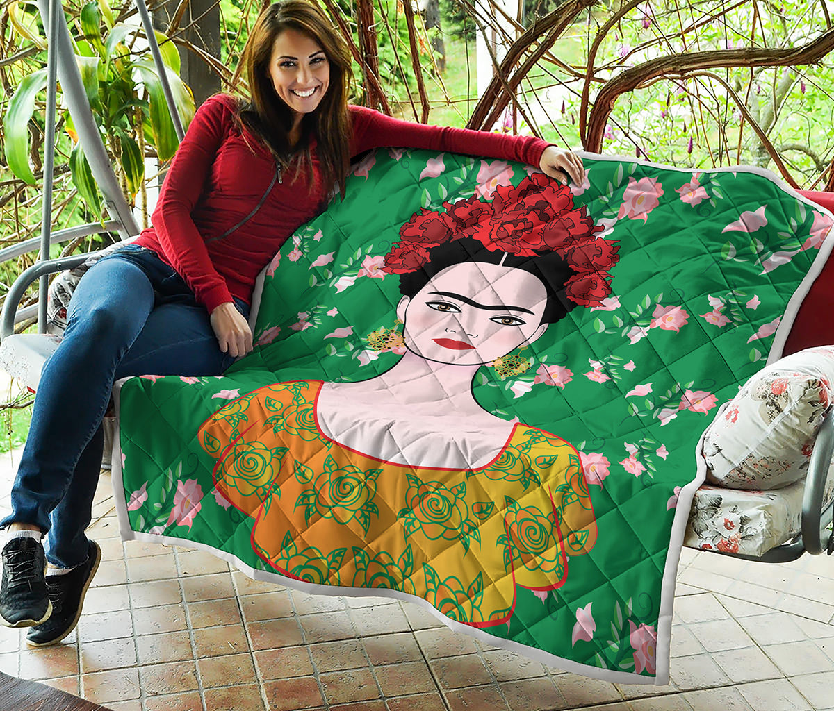 Frida Kahlo And Pink Floral Print Quilt