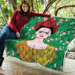 Frida Kahlo And Pink Floral Print Quilt