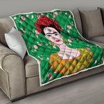 Frida Kahlo And Pink Floral Print Quilt