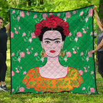 Frida Kahlo And Pink Floral Print Quilt
