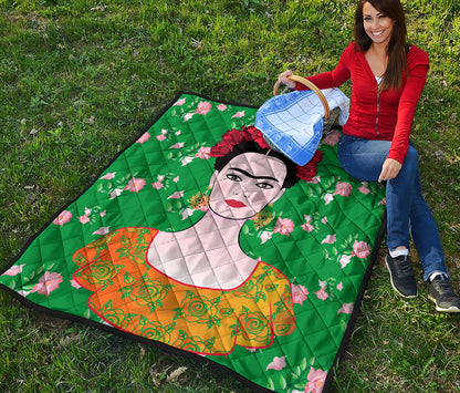 Frida Kahlo And Pink Floral Print Quilt