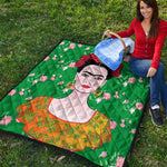 Frida Kahlo And Pink Floral Print Quilt
