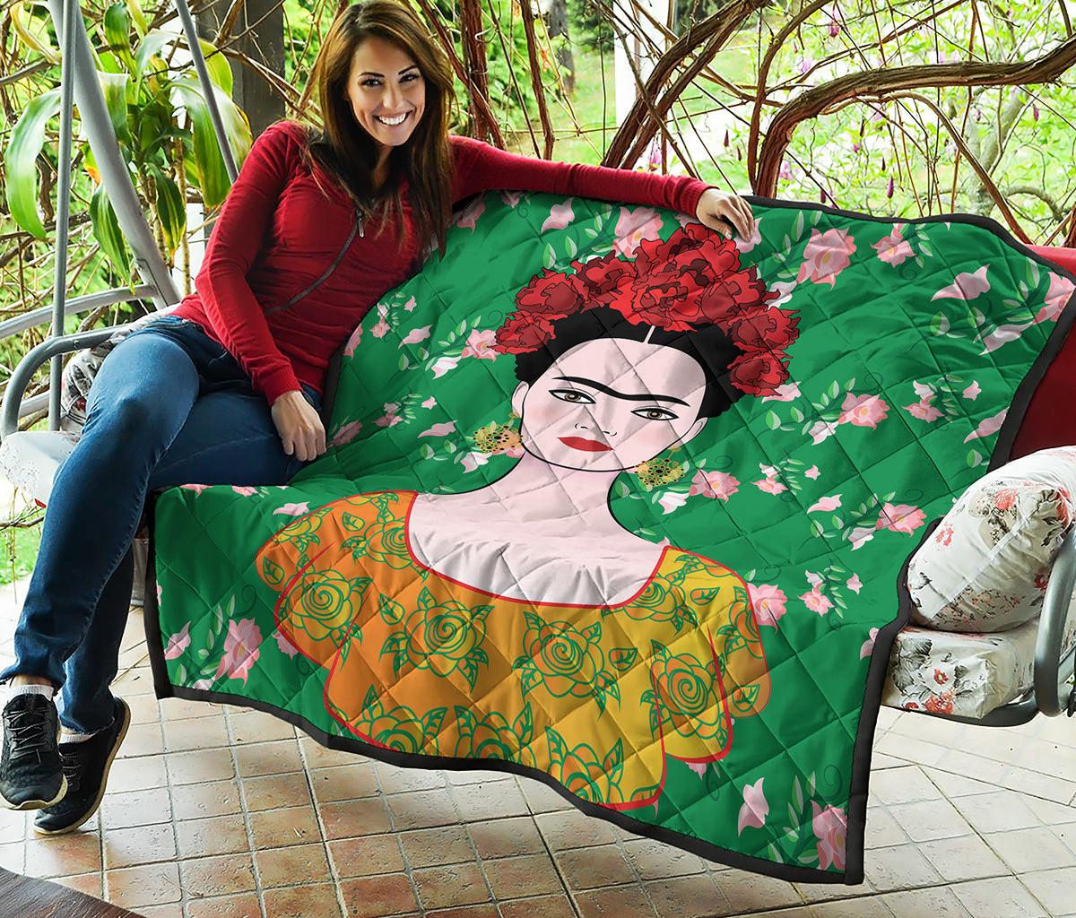 Frida Kahlo And Pink Floral Print Quilt