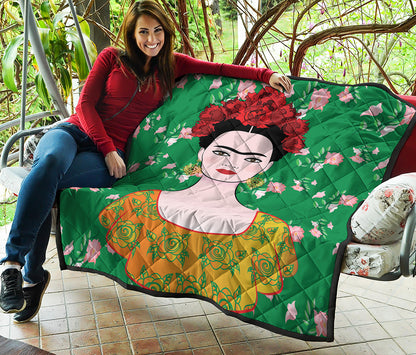 Frida Kahlo And Pink Floral Print Quilt