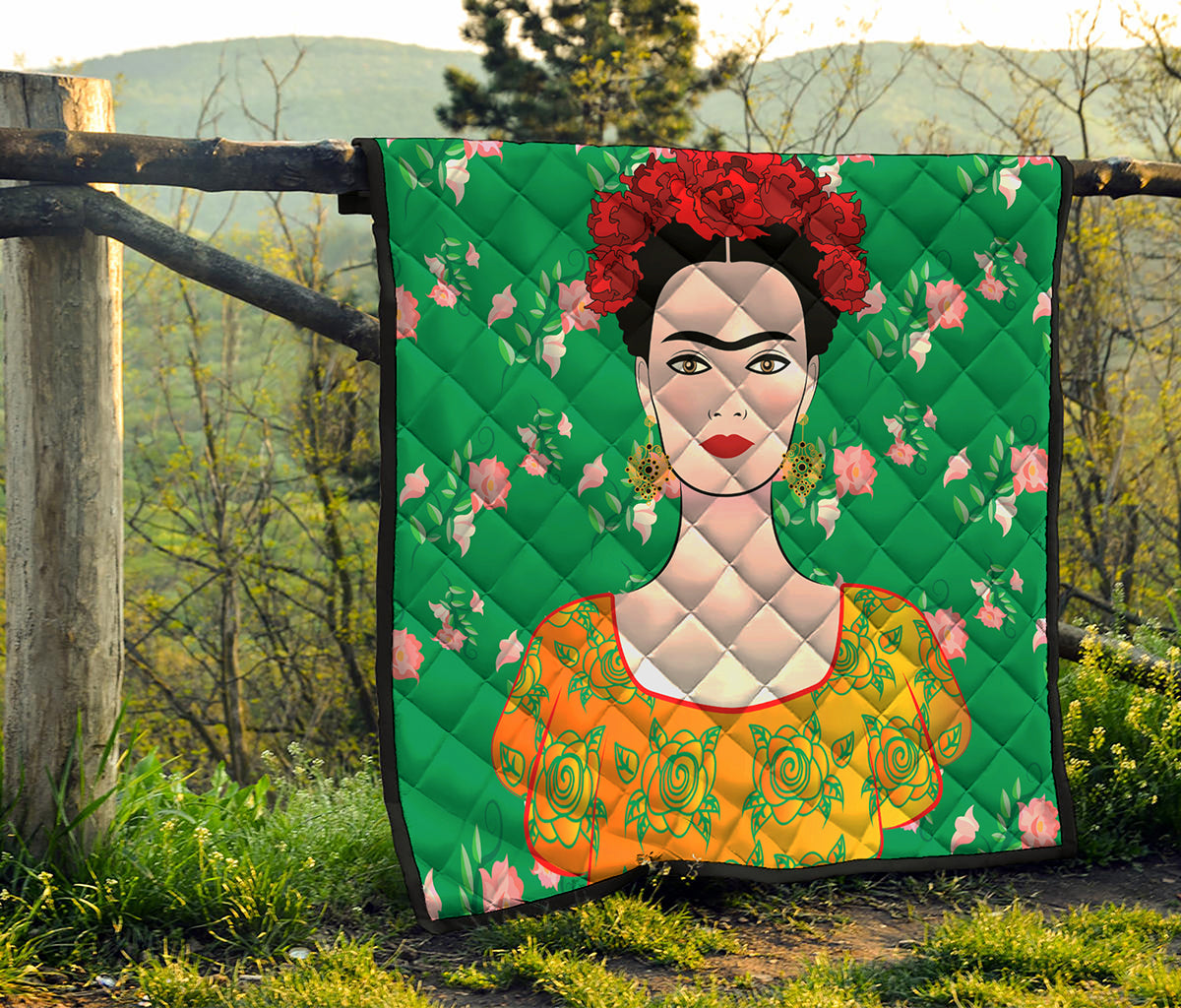 Frida Kahlo And Pink Floral Print Quilt