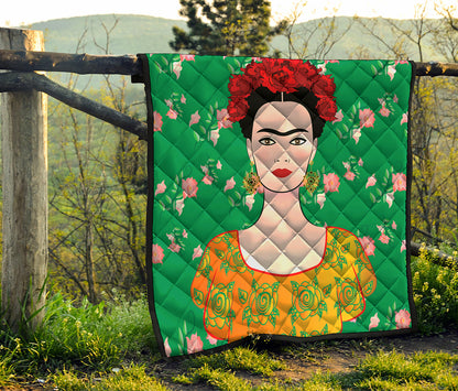 Frida Kahlo And Pink Floral Print Quilt