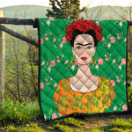Frida Kahlo And Pink Floral Print Quilt