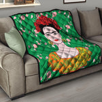 Frida Kahlo And Pink Floral Print Quilt