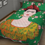 Frida Kahlo And Pink Floral Print Quilt Bed Set