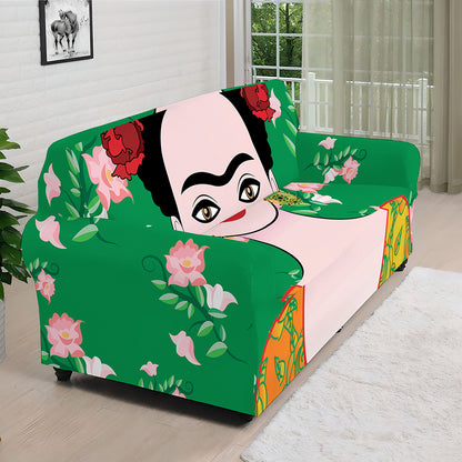Frida Kahlo And Pink Floral Print Sofa Cover