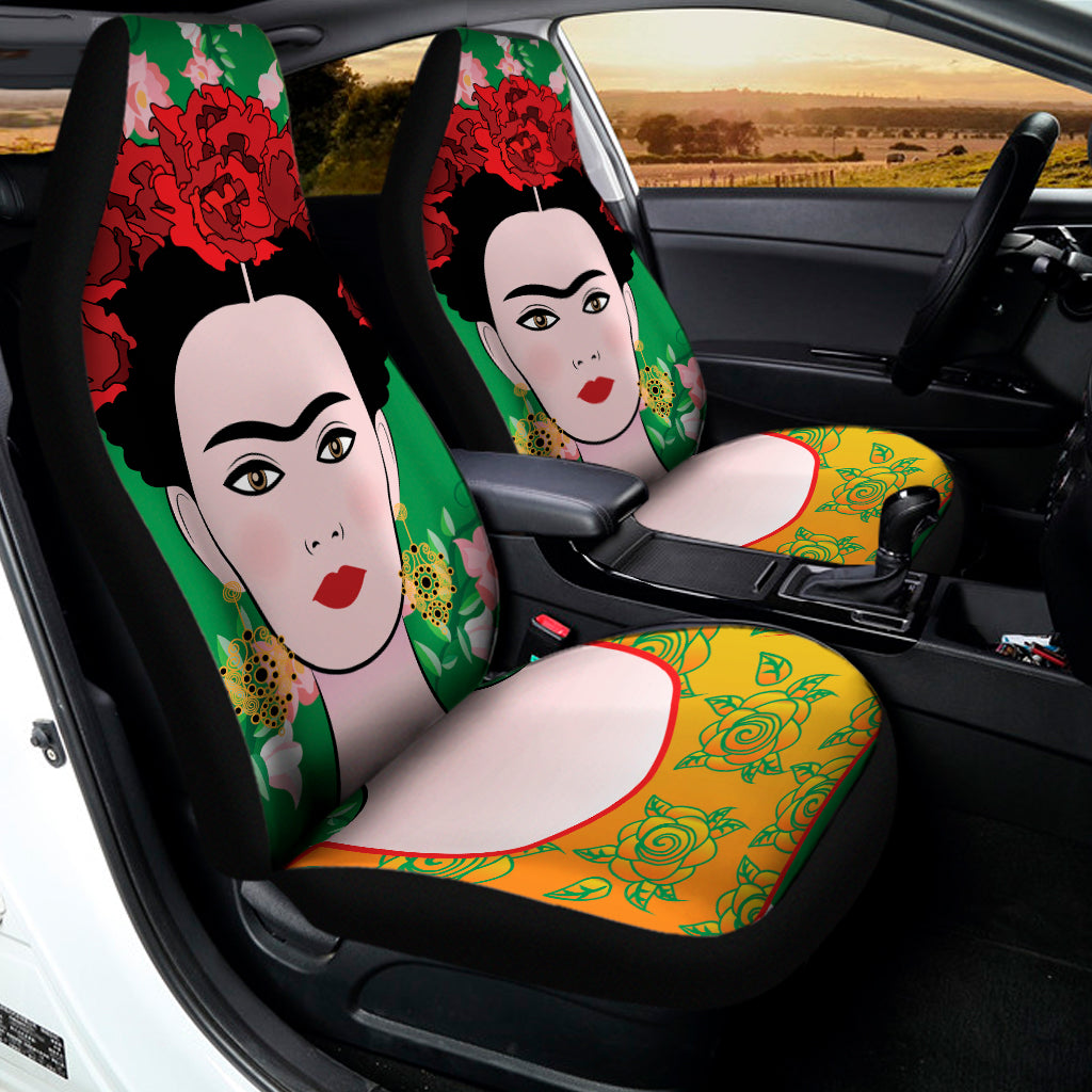 Frida Kahlo And Pink Floral Print Universal Fit Car Seat Covers