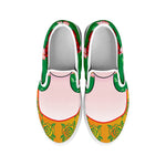 Frida Kahlo And Pink Floral Print White Slip On Shoes