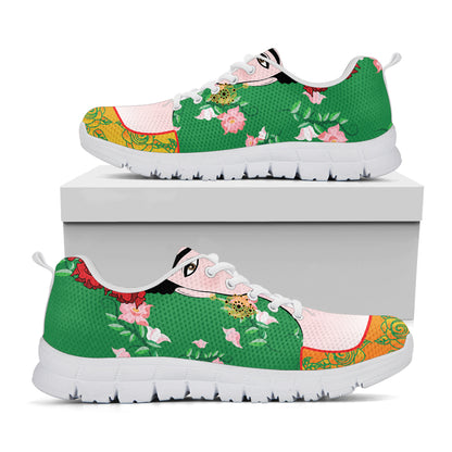 Frida Kahlo And Pink Floral Print White Sneakers