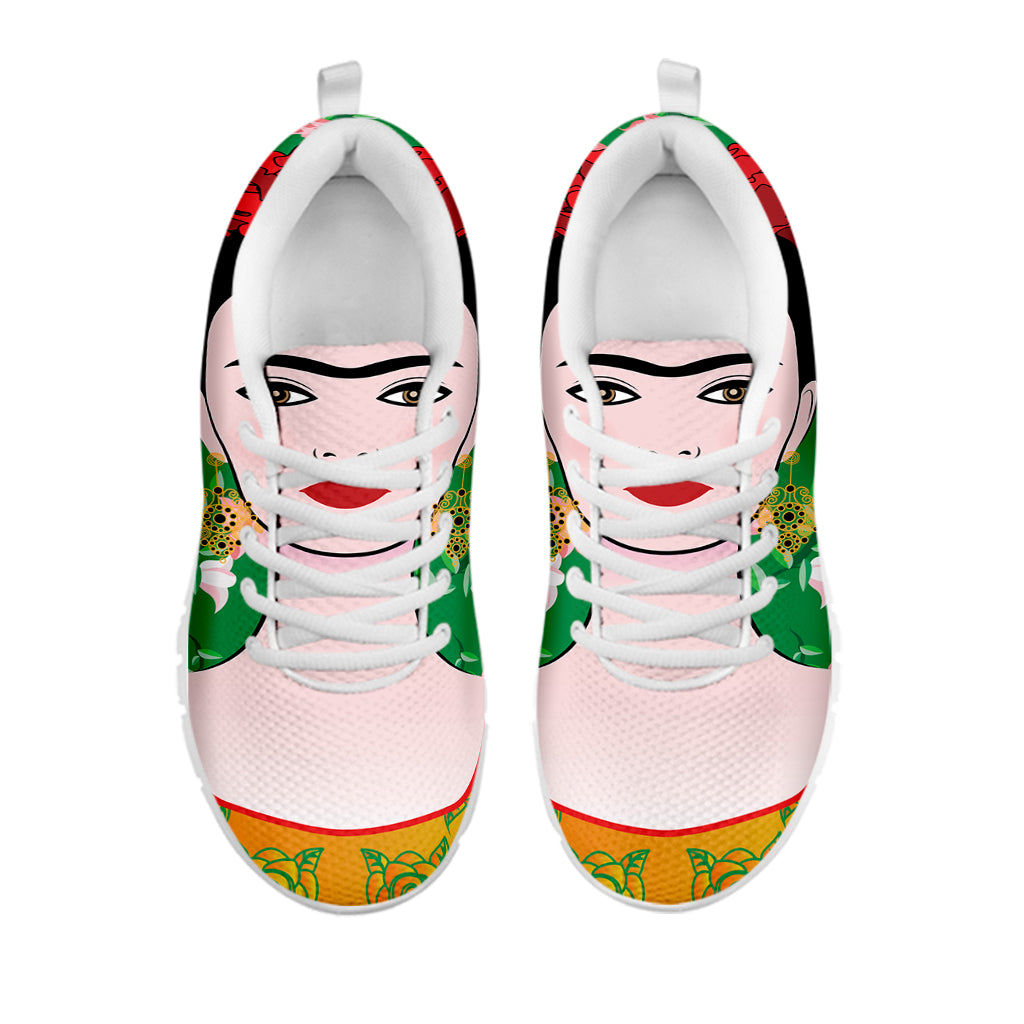 Frida Kahlo And Pink Floral Print White Sneakers