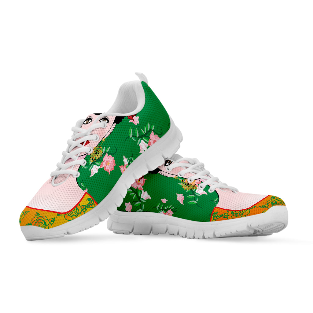 Frida Kahlo And Pink Floral Print White Sneakers