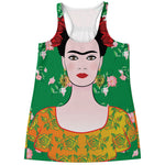 Frida Kahlo And Pink Floral Print Women's Racerback Tank Top