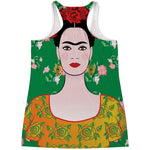 Frida Kahlo And Pink Floral Print Women's Racerback Tank Top
