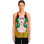 Frida Kahlo And Pink Floral Print Women's Racerback Tank Top