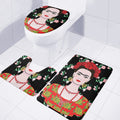 Frida Kahlo And Pink Flower Print 3 Piece Bath Mat Set