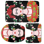 Frida Kahlo And Pink Flower Print 3 Piece Bath Mat Set