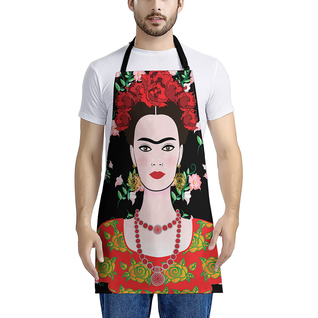 Frida Kahlo And Pink Flower Print Apron