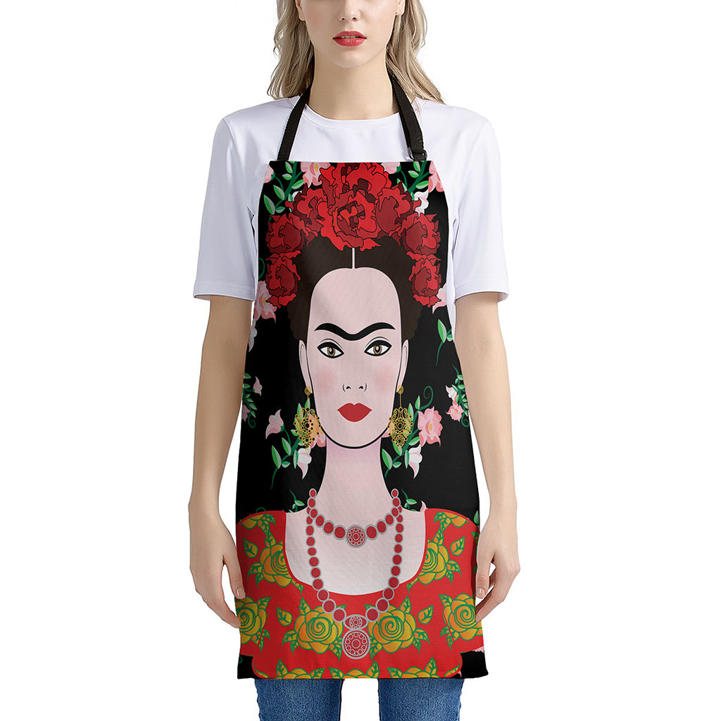 Frida Kahlo And Pink Flower Print Apron