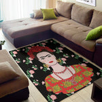 Frida Kahlo And Pink Flower Print Area Rug