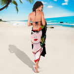 Frida Kahlo And Pink Flower Print Beach Sarong Wrap
