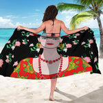 Frida Kahlo And Pink Flower Print Beach Sarong Wrap