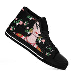 Frida Kahlo And Pink Flower Print Black High Top Shoes