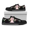 Frida Kahlo And Pink Flower Print Black Low Top Sneakers