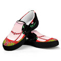 Frida Kahlo And Pink Flower Print Black Slip On Sneakers