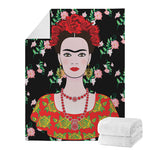 Frida Kahlo And Pink Flower Print Blanket
