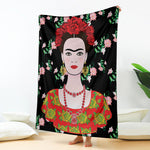 Frida Kahlo And Pink Flower Print Blanket