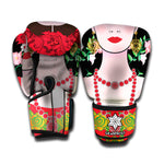 Frida Kahlo And Pink Flower Print Boxing Gloves