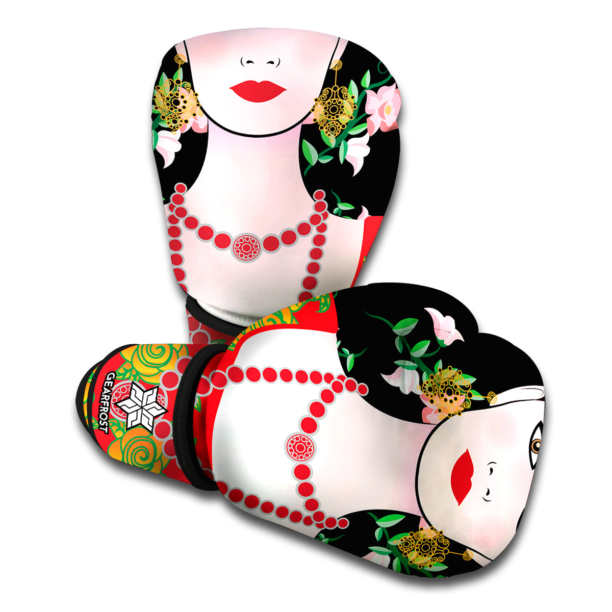 Frida Kahlo And Pink Flower Print Boxing Gloves